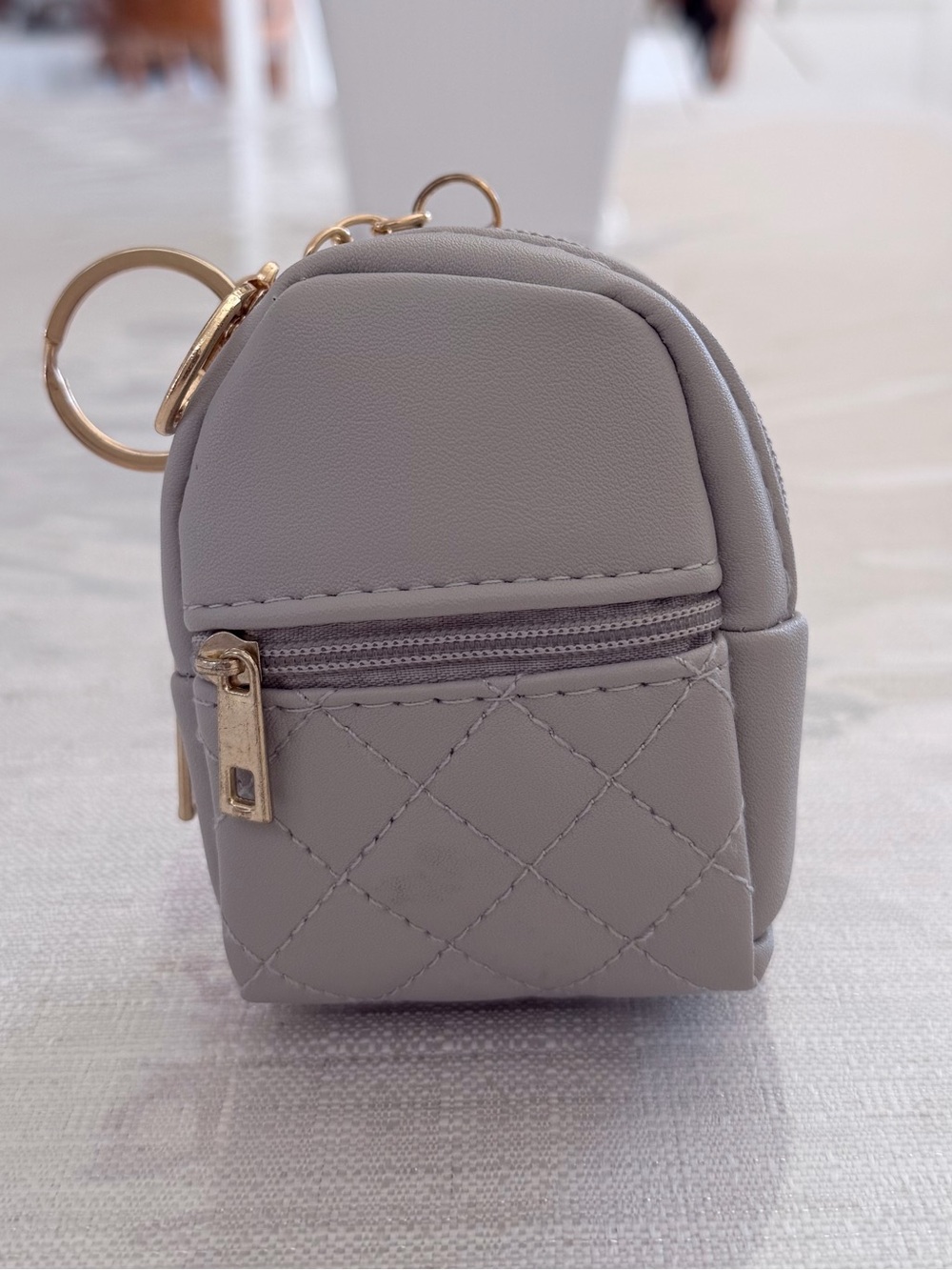 Mini Quilted Keychain Backpack - Light Gray